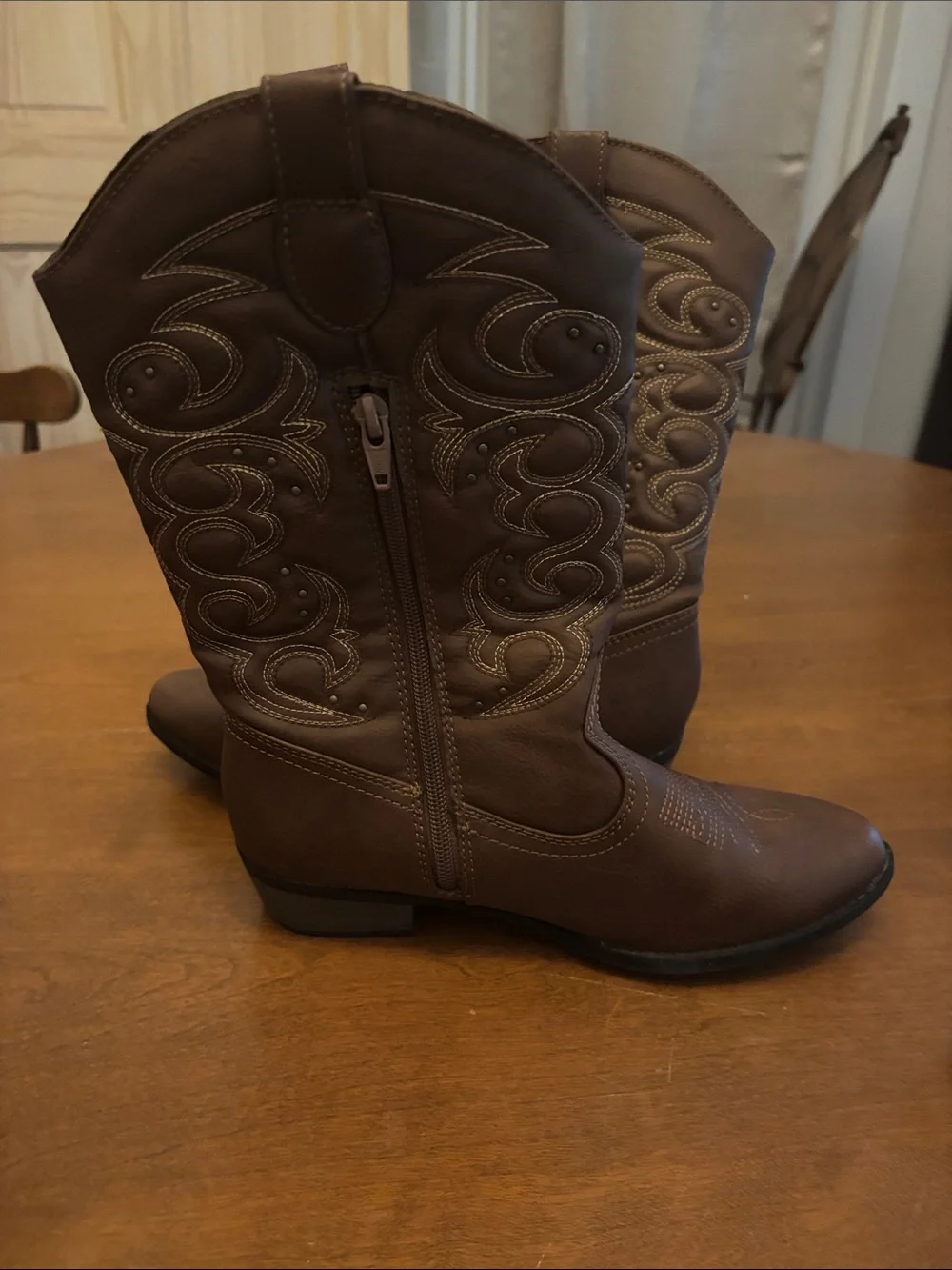 Cat & Jack Kids Montana Brown Cowboy Boots Size 6 Side Zip Western Faux Leather